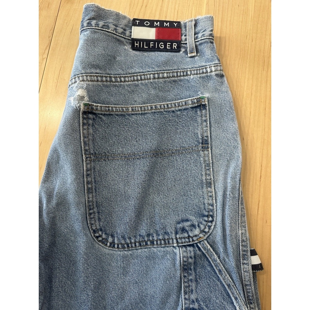 VTG Tommy Hilfiger Carpenter Shorts Men's 33 Baggy Denim Hammer Loop Big Logo